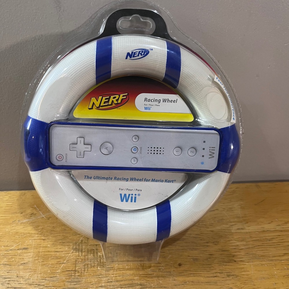 2010 PDP Nerf Racing Wheel Nintendo Wii Mario Kart Foam Blue White M1NF053 NEW